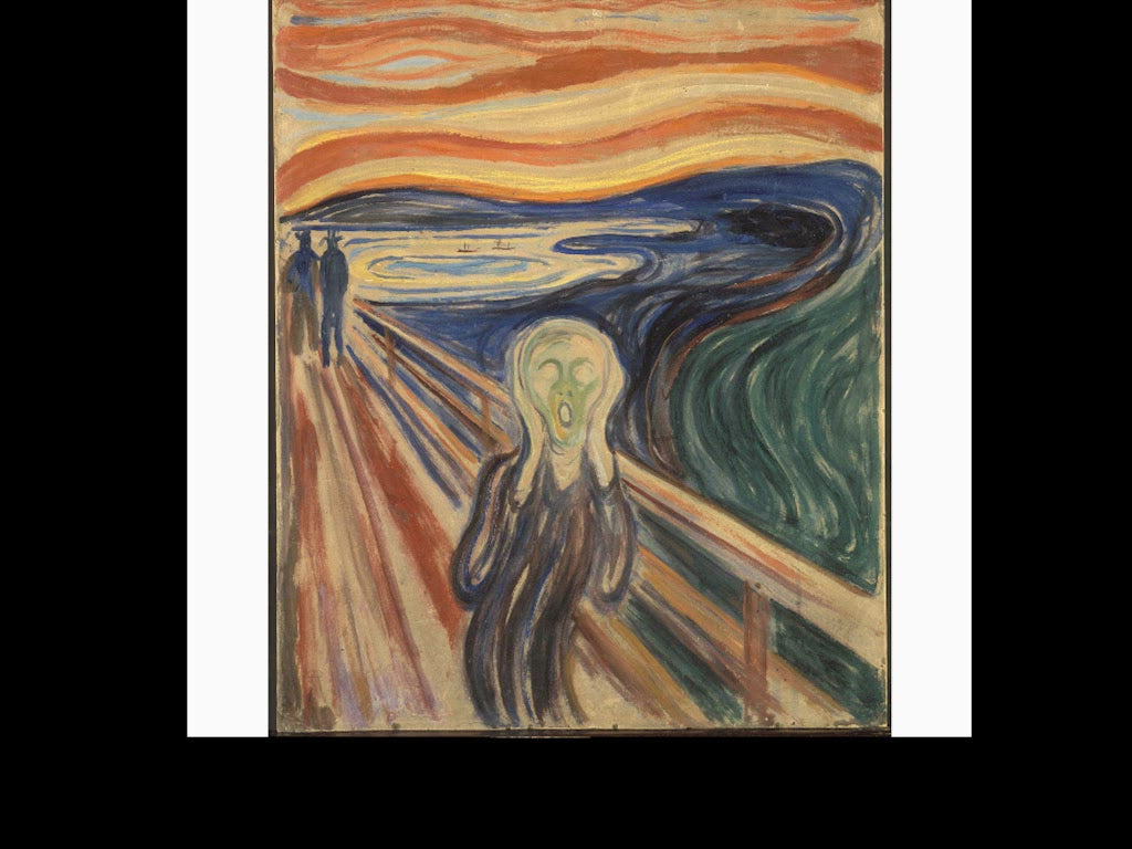 Animation of The Scream by Munch where the accuracy of the sculpture can be clearly seen.